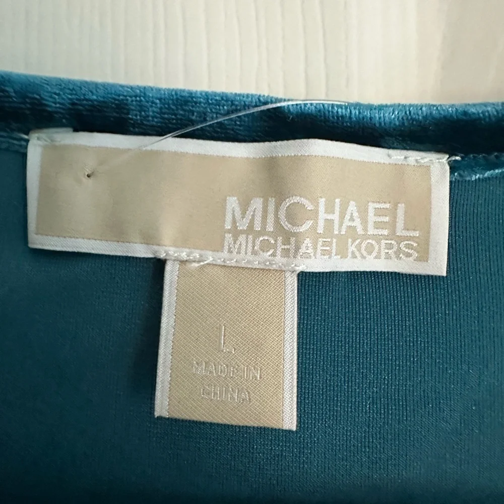 Michael Kors Luxe Teal Crushed Velvet Basic Top Size Large